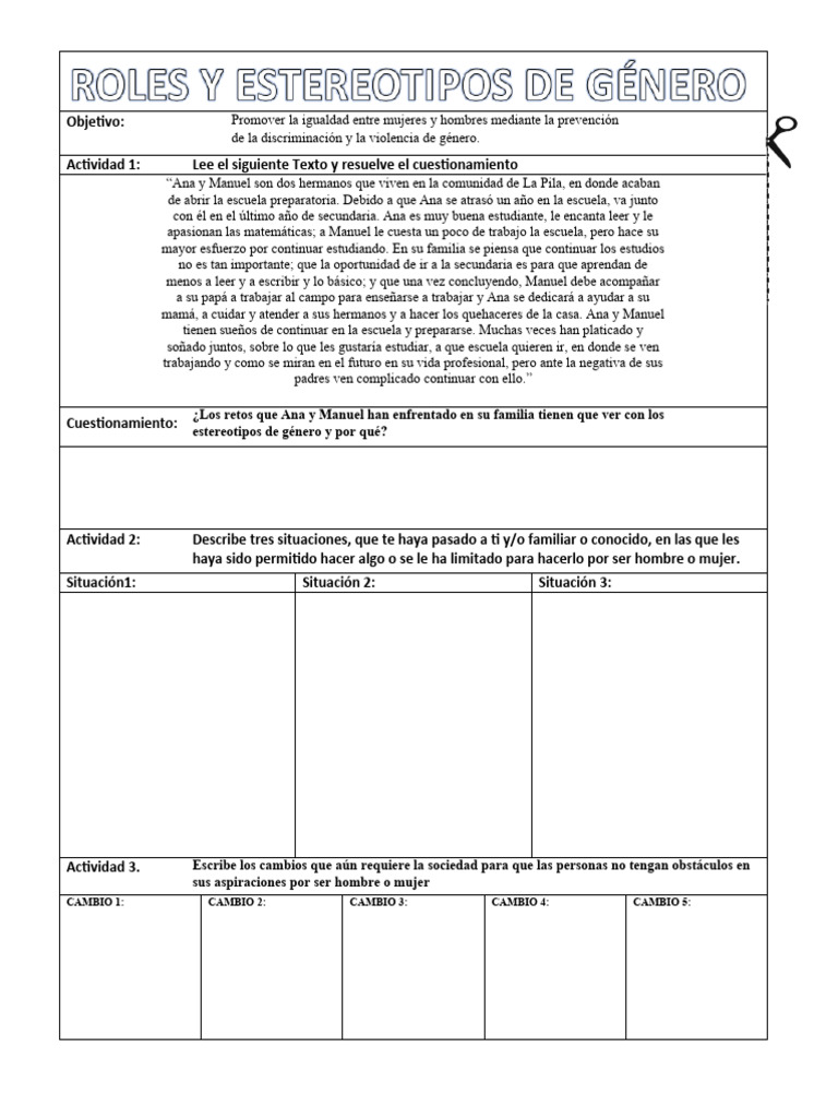 Ficha Didactia Estereotipos de Género | PDF | Rol de género | Mujer