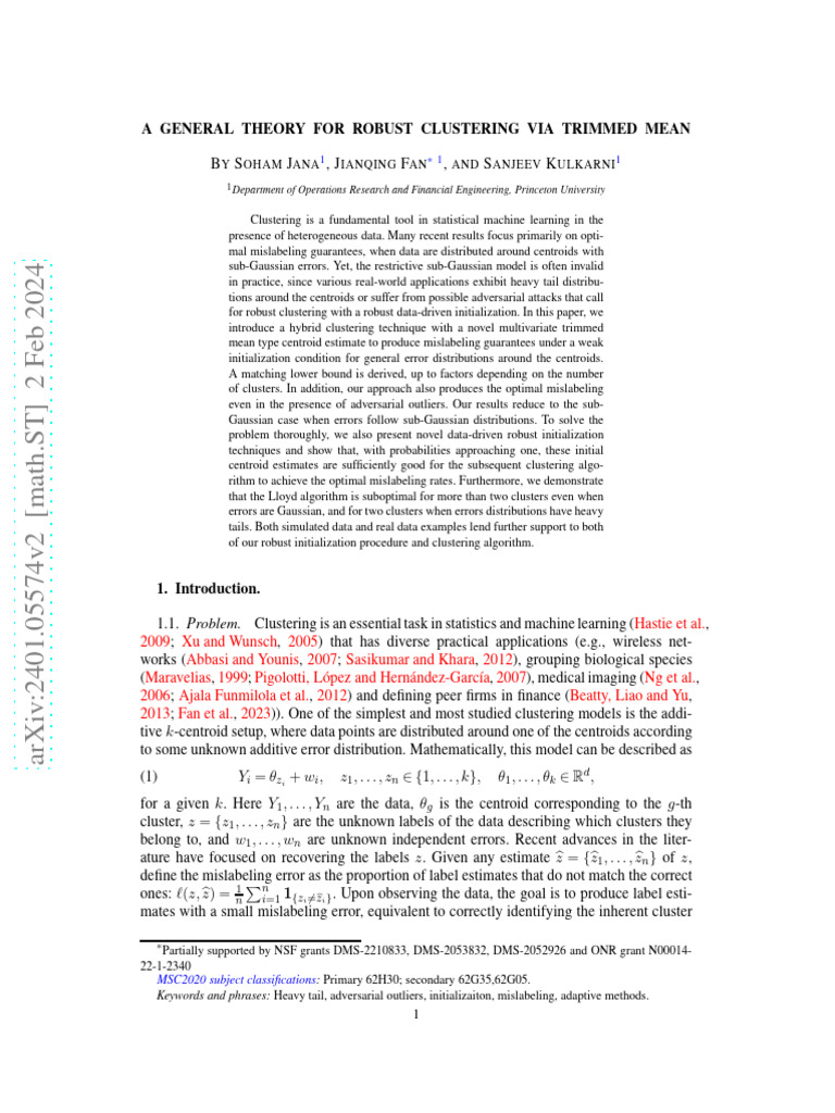 A General Theory For Robust Clustering Via Trimmed Mean | PDF | Cluster ...