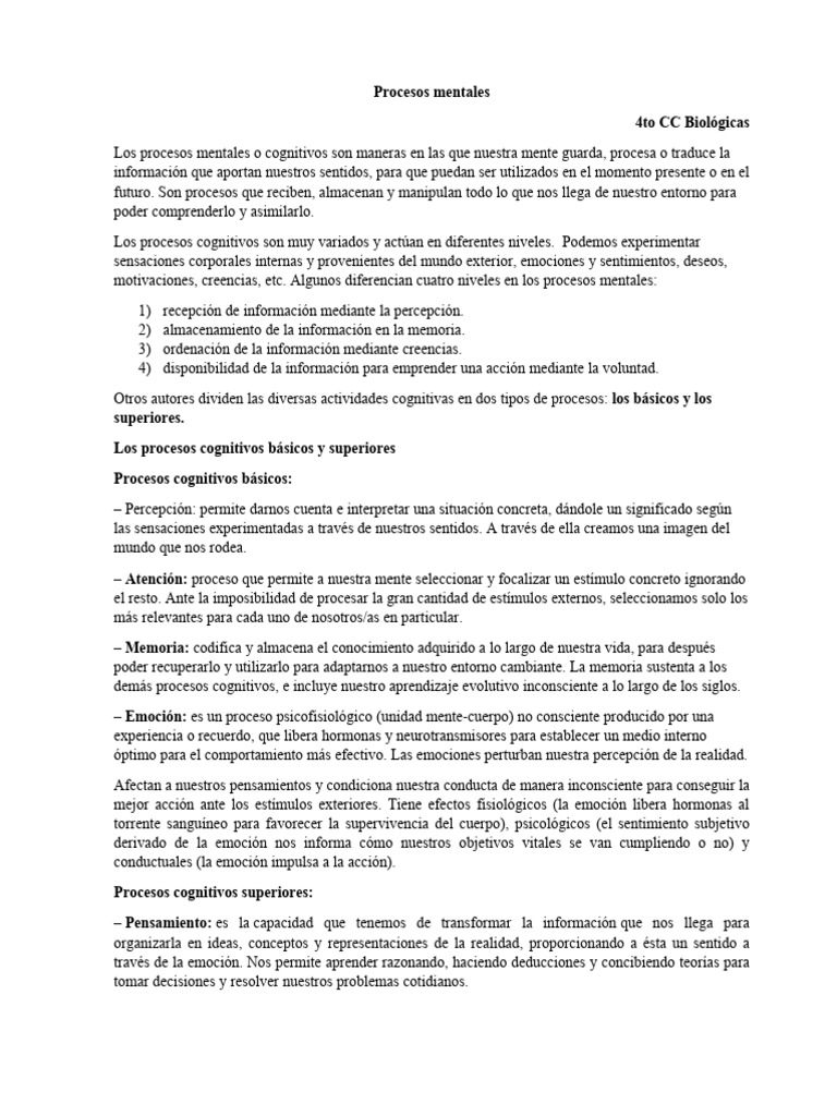 Procesos Cognitivos: Definición y Ejemplos | PDF | Las emociones ...