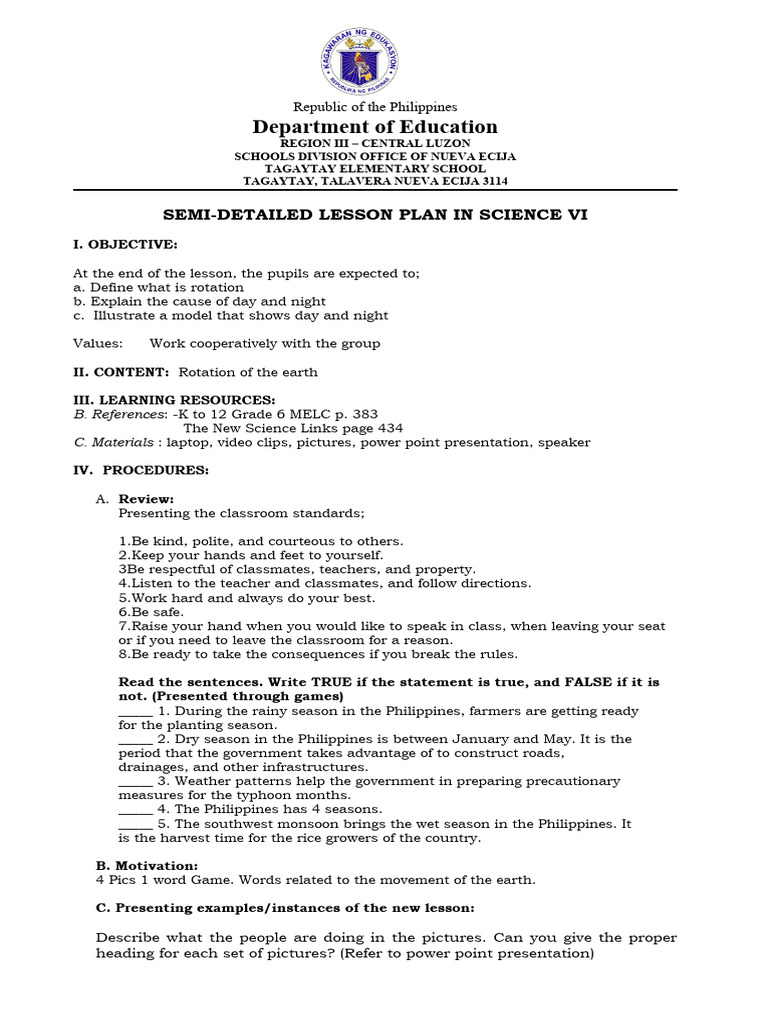 Lesson Plan in Science - Fourth COT | PDF | Light | Heat