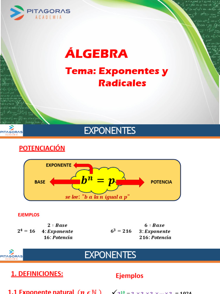 Álgebra: Tema: Exponentes y Radicales | PDF | Matemáticas | Aritmética
