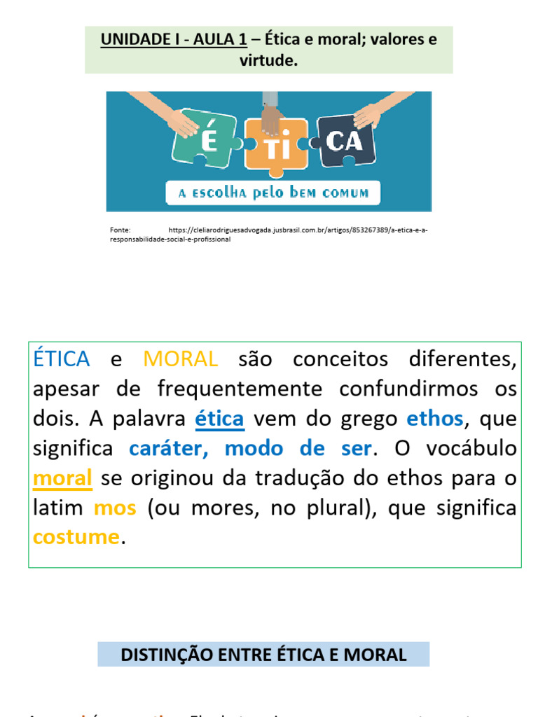 UNIDADE I - AULA 1 - Ética e Moral Valores e Virtude | PDF | Moralidade ...