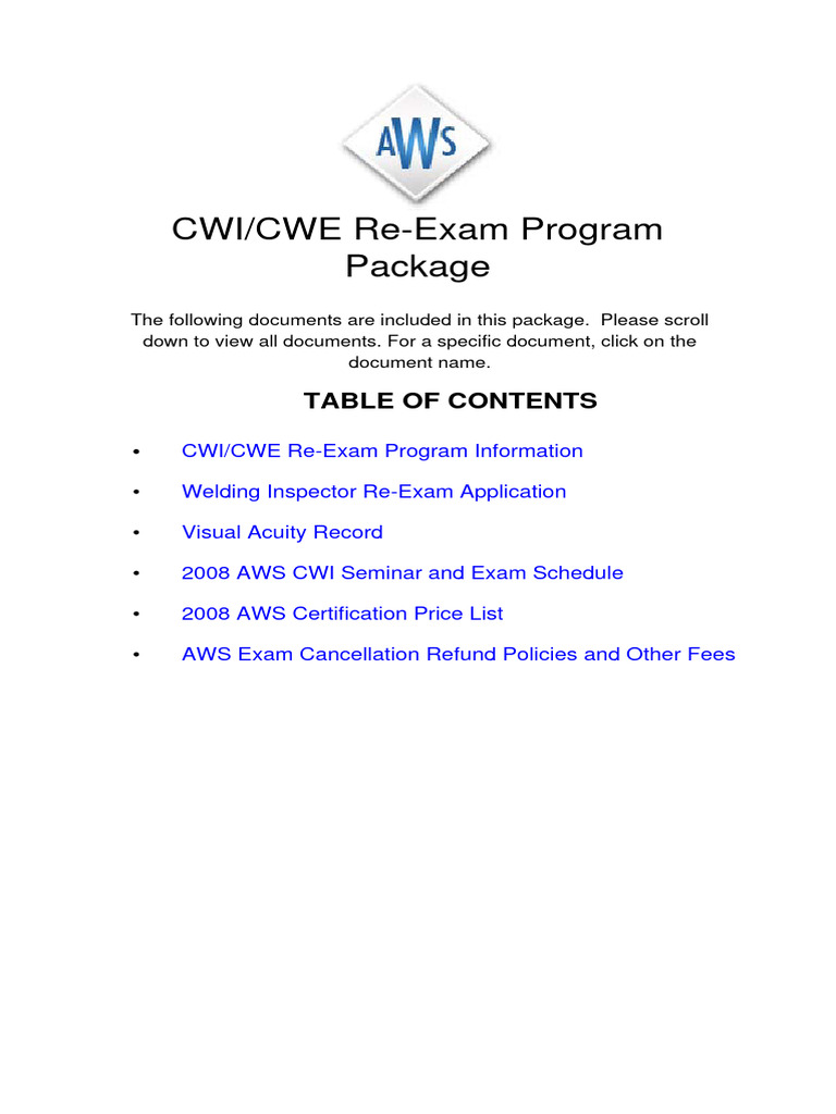CWI/CWE Re-Exam Application Guide | PDF | Welding | Construction