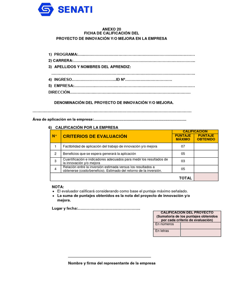 Ficha de Calificación Anexo 20 Senati | PDF | Economias | Business