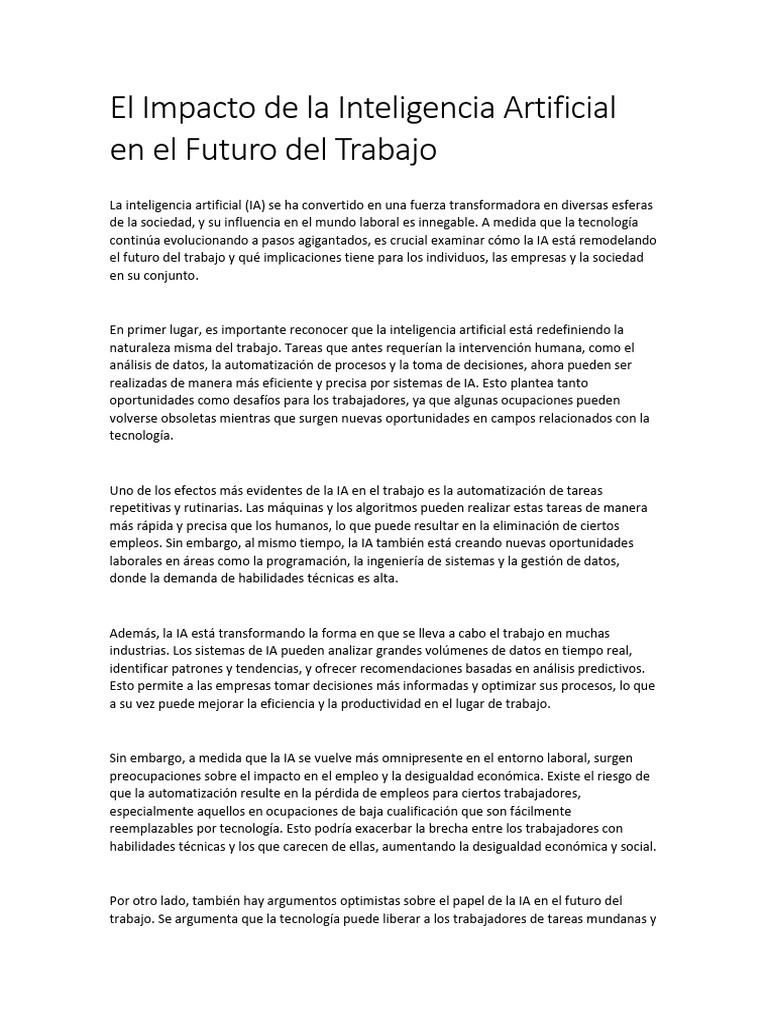 Impacto de la IA en el Futuro Laboral | PDF | Inteligencia artificial ...
