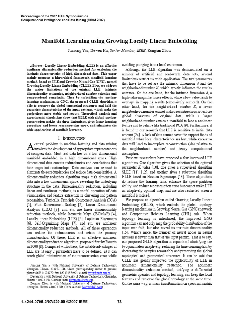 Growing Locally Linear Embedding Method | PDF | Algorithms | Machine ...