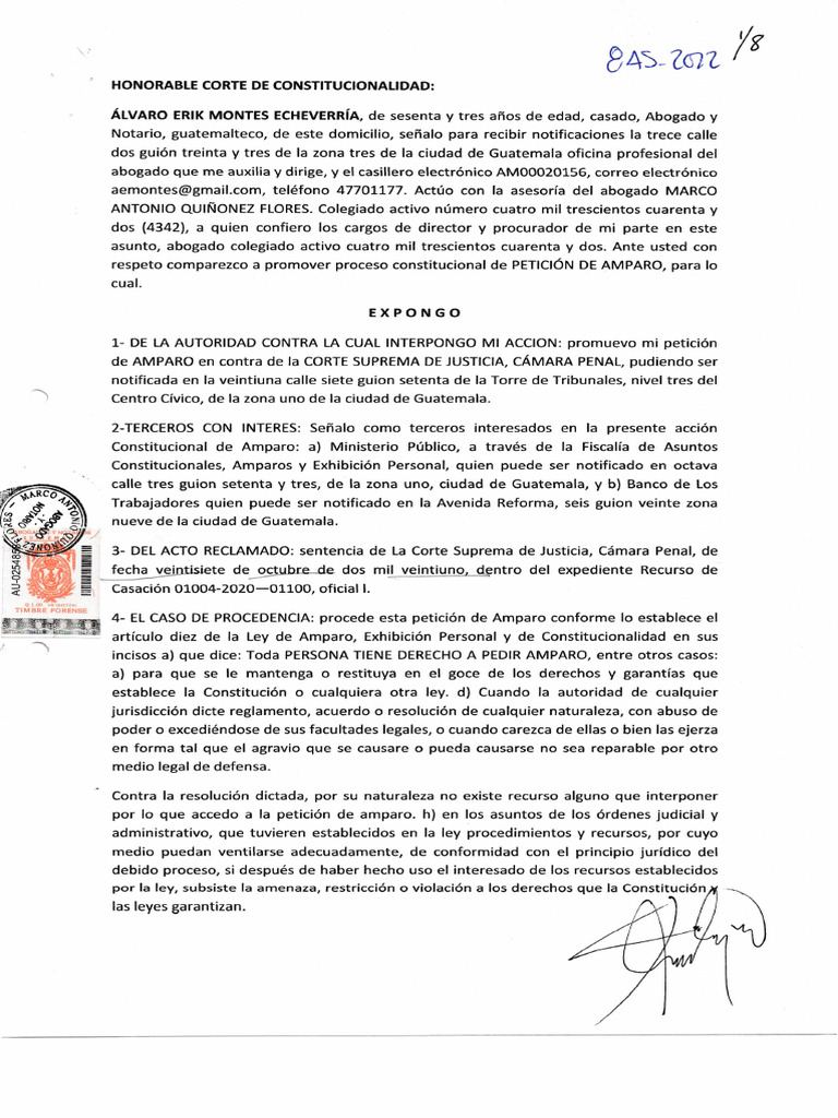 Amparo contra Corte Suprema de Justicia | PDF | Convenio europeo de ...
