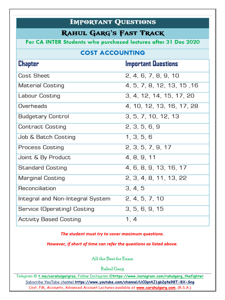 CA Inter Cost Accounting Questions | PDF | Technology & Engineering