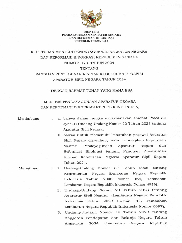 Keputusan Menteri PANRB No 173 Tahun 2024 Tentang 240314 155657 | PDF