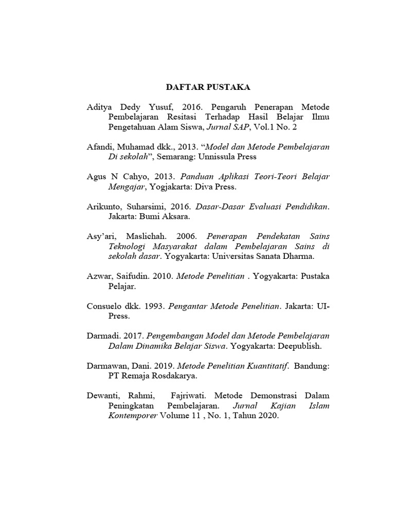 Daftar Pustaka Metode Pembelajaran | PDF