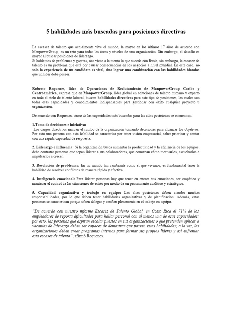 2-5 Habilidades Más Buscadas para Posiciones Directivas | PDF ...
