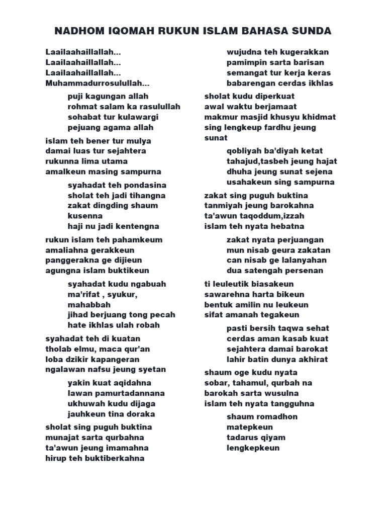 Nadzom Rukun Islam | PDF