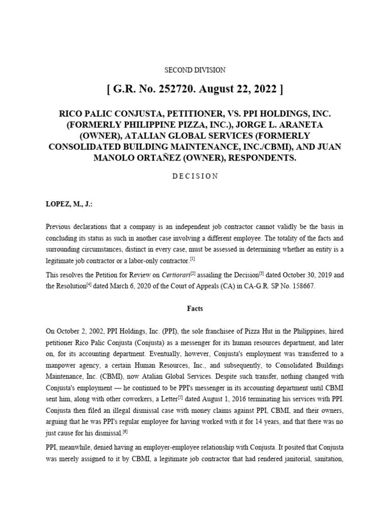 Conjusta vs PPI Holdings PDF Employment Legal Liability