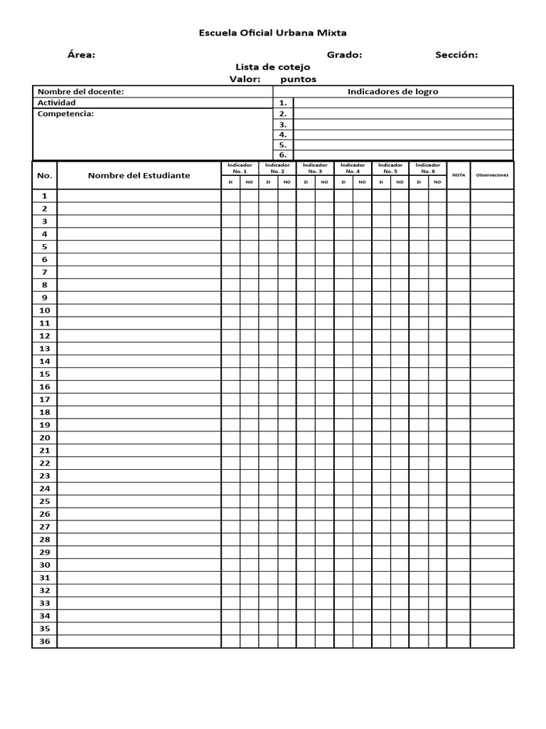 LISTA DE COTEJO ESCALa DE RANGO | PDF