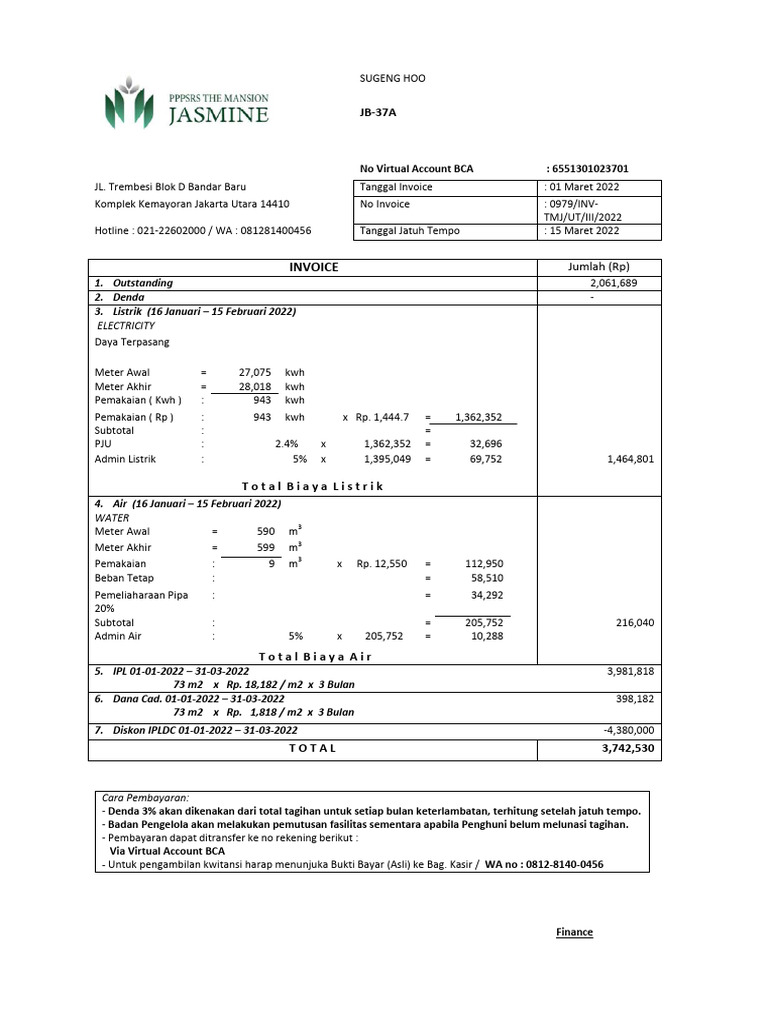 Invoice Listrik dan Air Maret 2022 | PDF