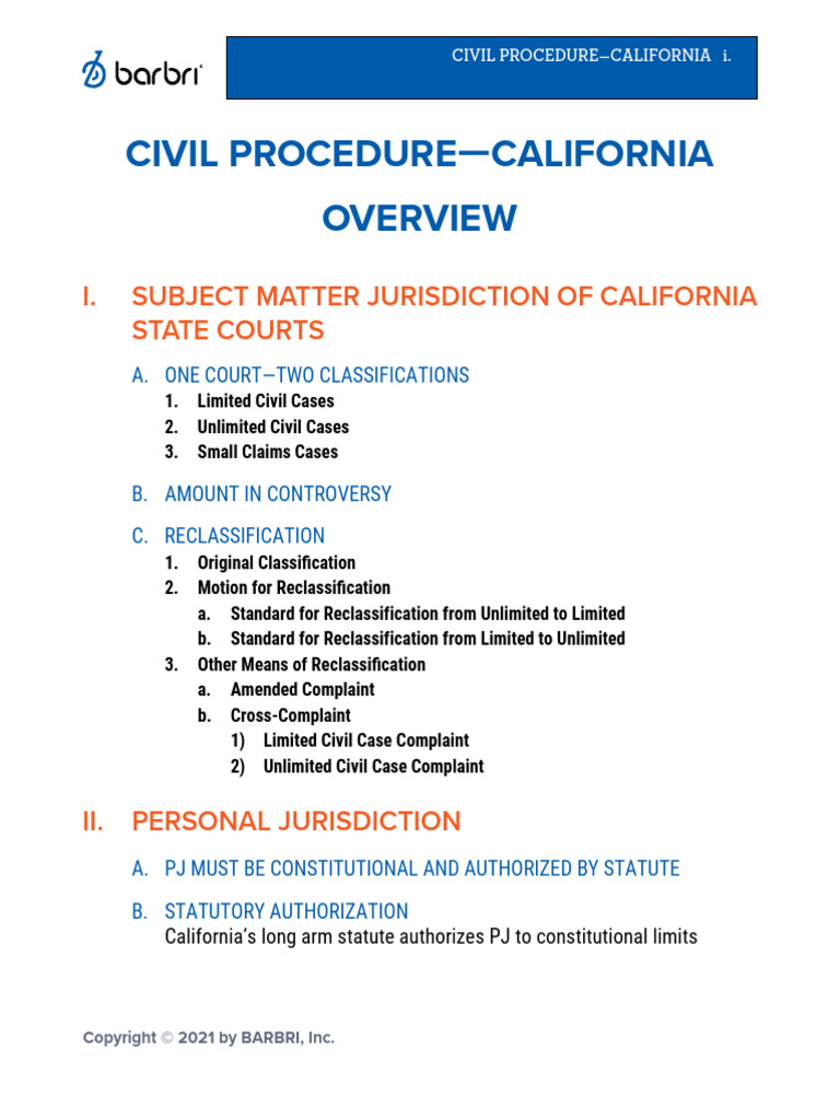 CA Civ Pro Overview | PDF | Discovery (Law) | Collateral Estoppel