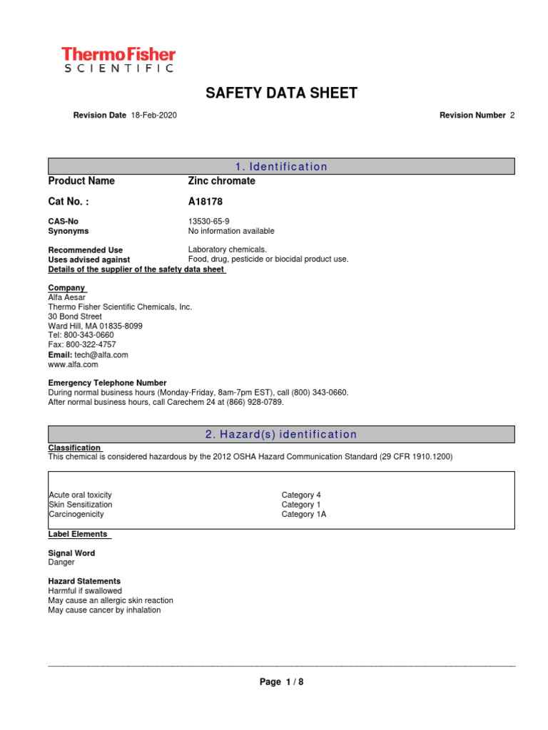ZINCCHROMATE1KG PDF Hazards Toxicity