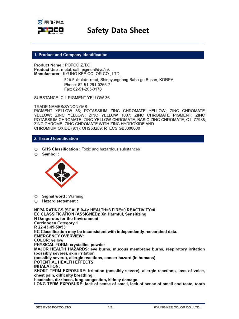 Msds Zinc Tetroxy Chromate Z.T.O PDF Chromium Respiratory
