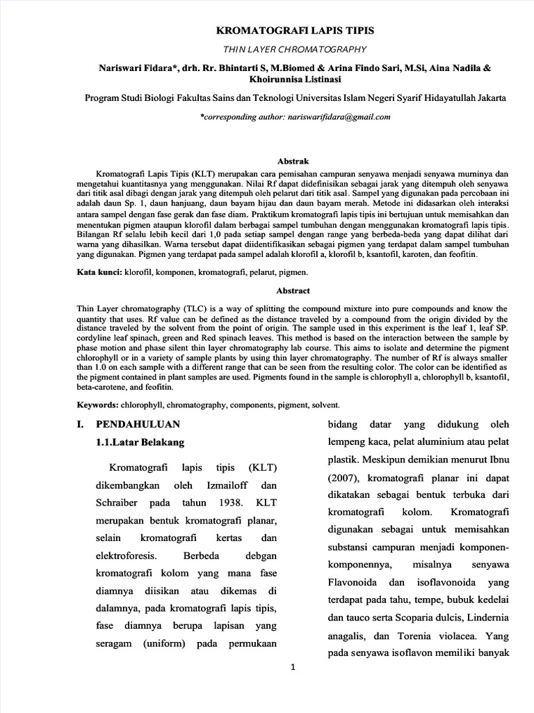 Kromatografi Lapis Tipis untuk Analisis Pigmen | PDF