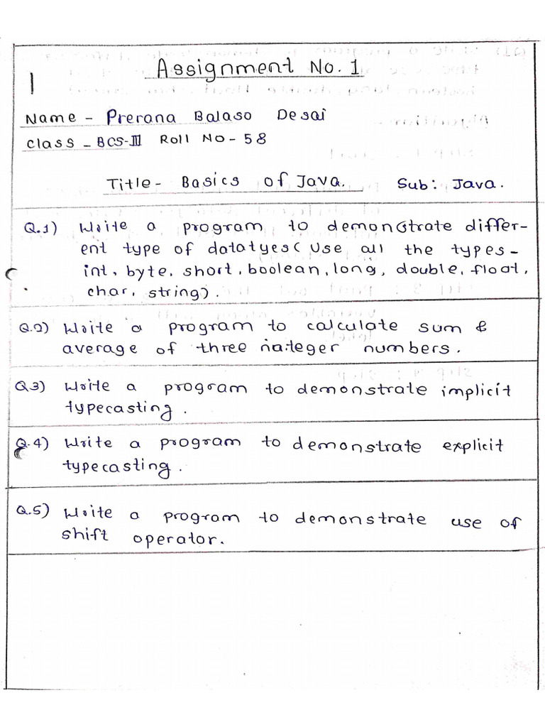 JavaAssignment (1,2,3,4,5,6,7,9) | PDF