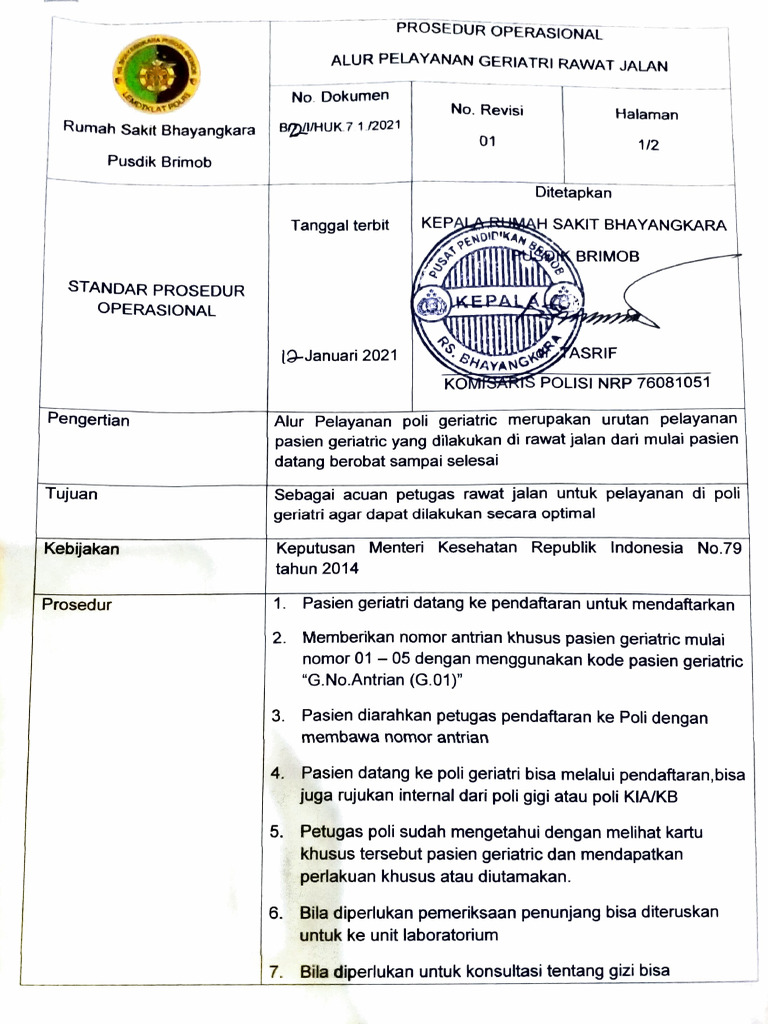 Spo Prosedur Alur Pely Geriatri Rajal | PDF