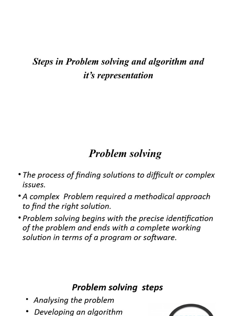 Steps in problem solving and algorithm and it s representation pdf