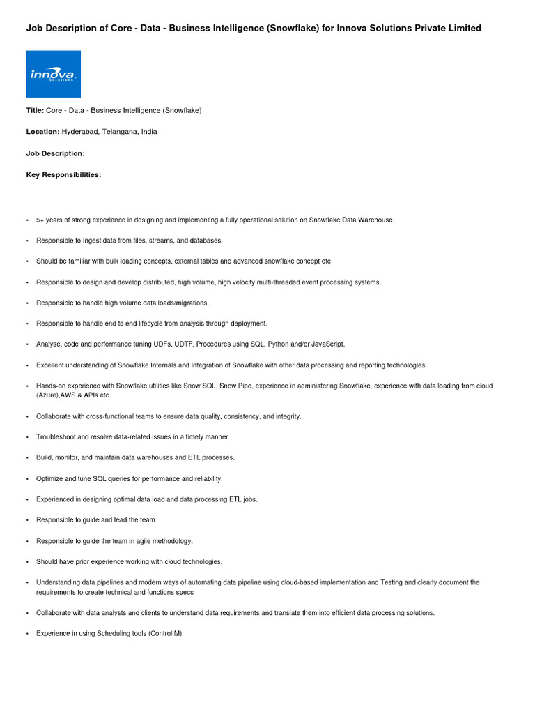 Snowflake Data Engineer Role | PDF | Data | Information Science