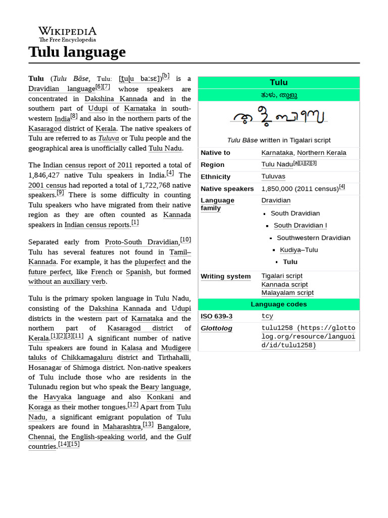 Overview of the Tulu Language | PDF | Linguistics | Language Mechanics