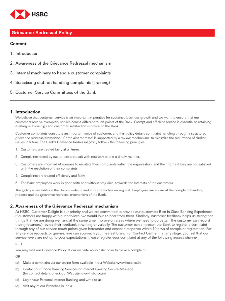 Grievance Redressal Policy | PDF