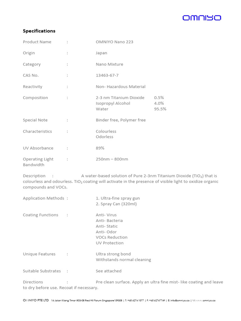 Nano-223-Liquid-Specifications | PDF | Titanium Dioxide | Flooring