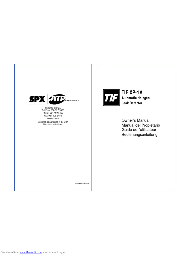 SF6 Leak Detector：TIF XP1A，Manual PDF