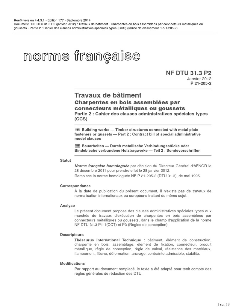 Clauses Administratives DTU 31.3 P2 | PDF | Code de la construction et ...