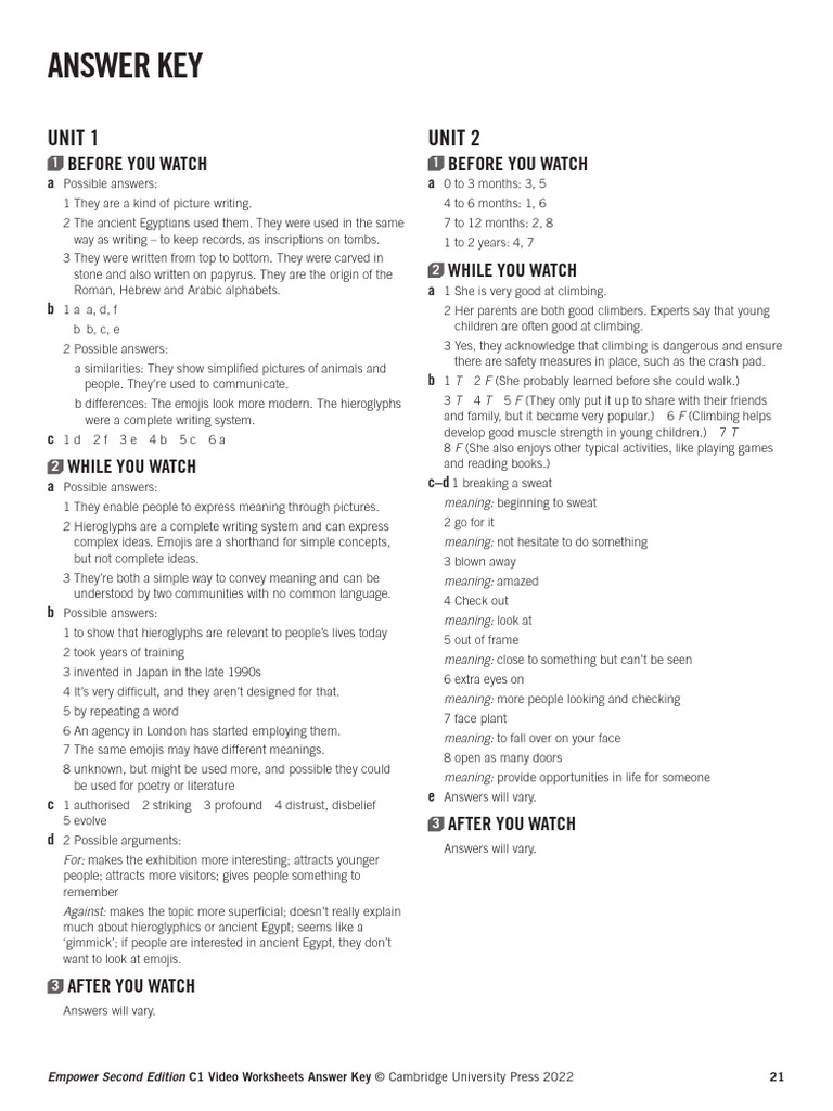 C1 Video Worksheets Answer Key | PDF
