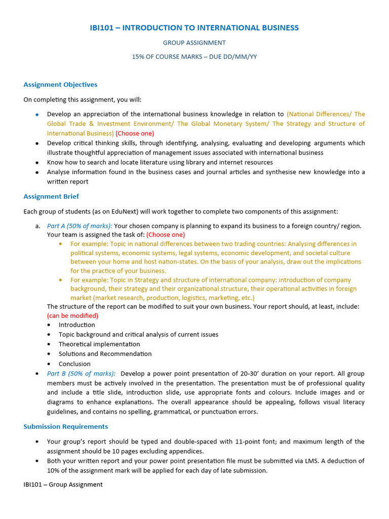 IBI101 Group Assignment Guidelines | PDF | Critical Thinking | Cognition