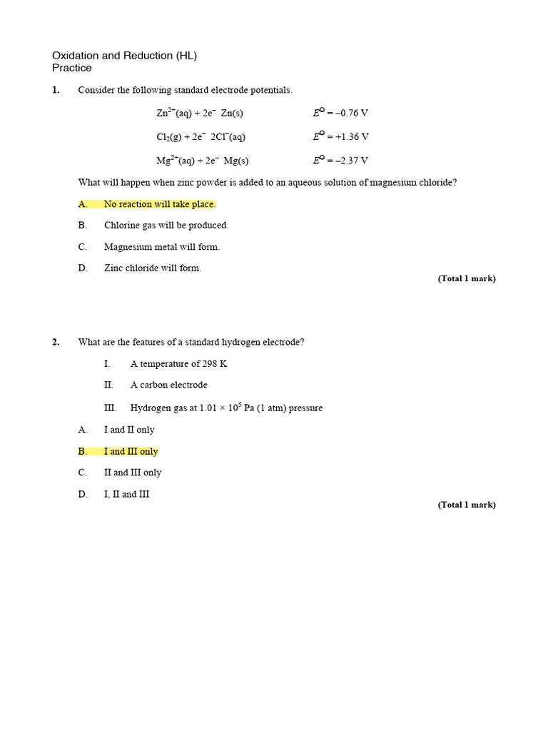 Redox HL | PDF | Electrode | Magnesium