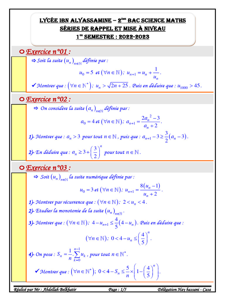 Exercices de Mathématiques pour 2ème Bac | PDF