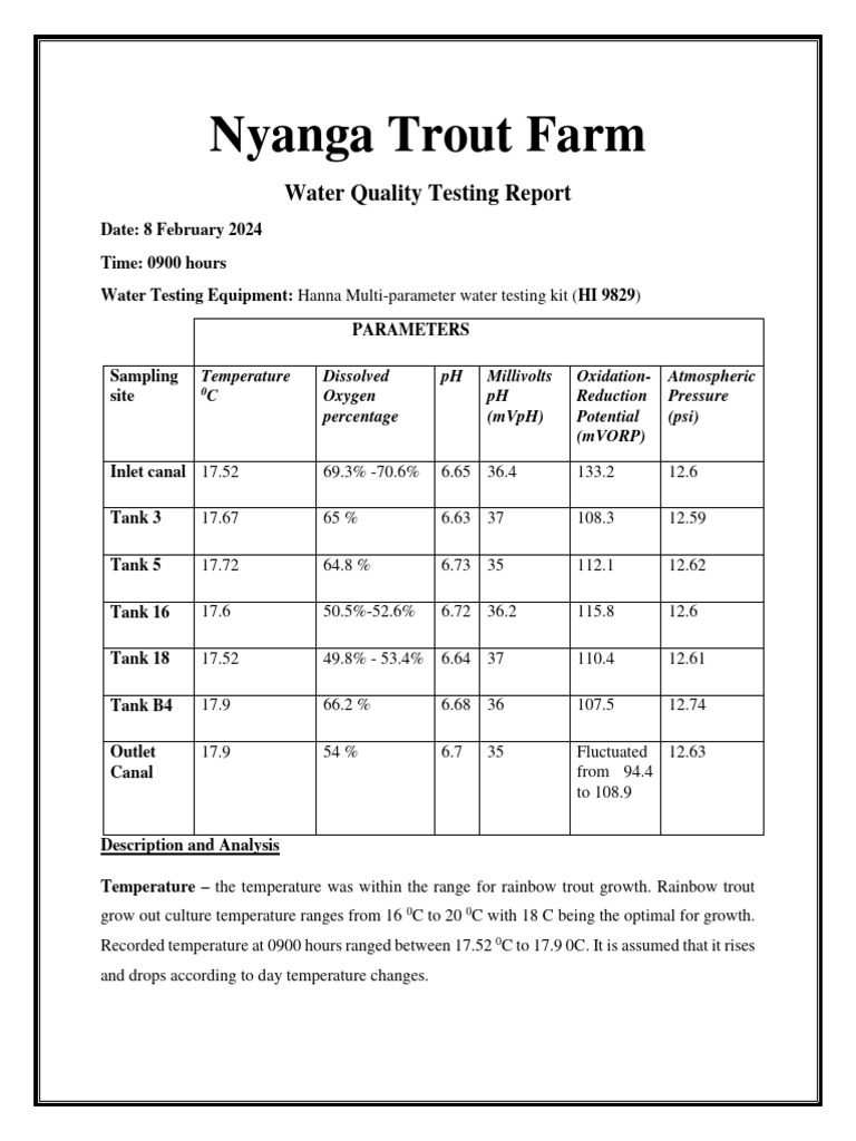 Water Quality Testing Report 1 PDF Water Oxygen