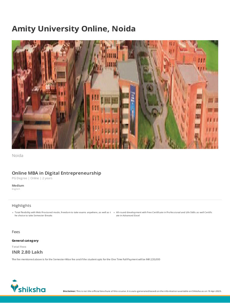 Amity University Online Noida Pdf Business