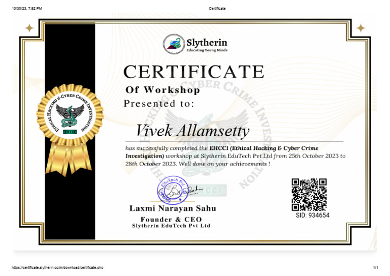 Vivek Allamsetty Certificate Download | PDF | Computers | Technology ...