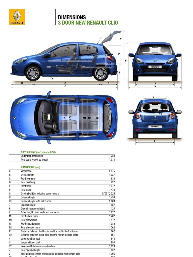Renault Clio Dimensions Overview | PDF | Trunk (Car) | Car Body Styles