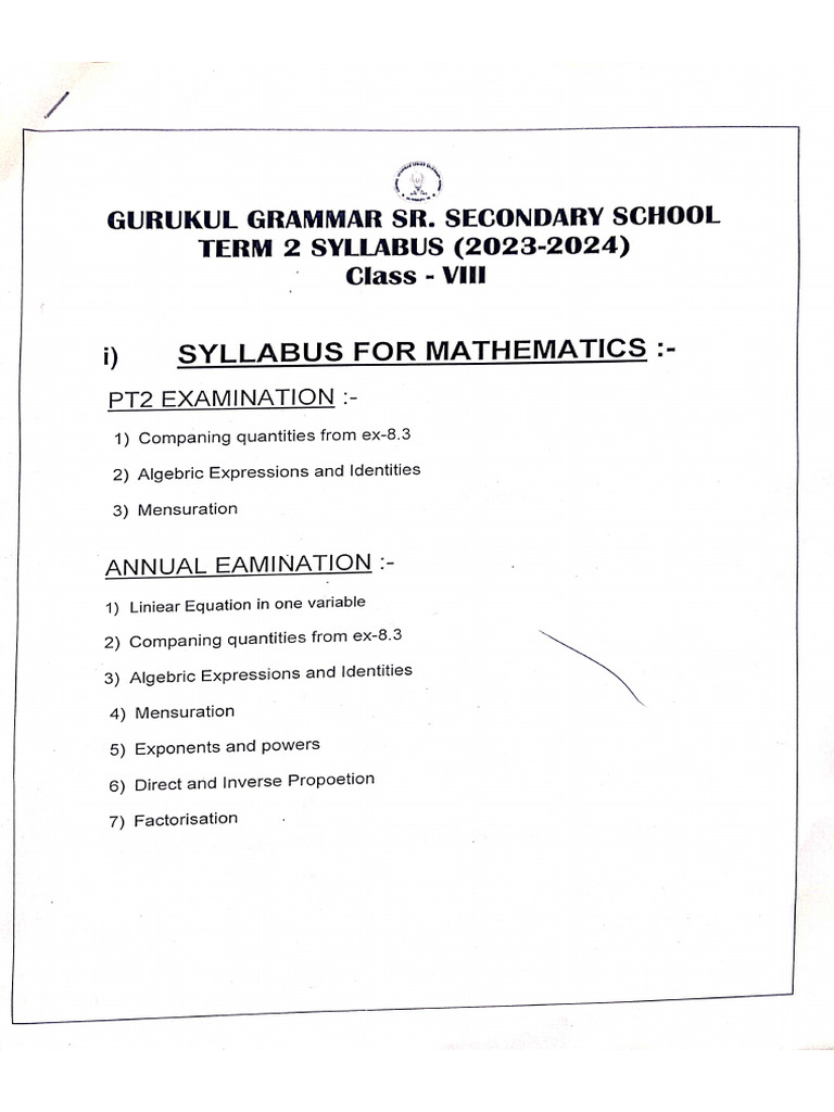 Class 8 Syllabus Pdf