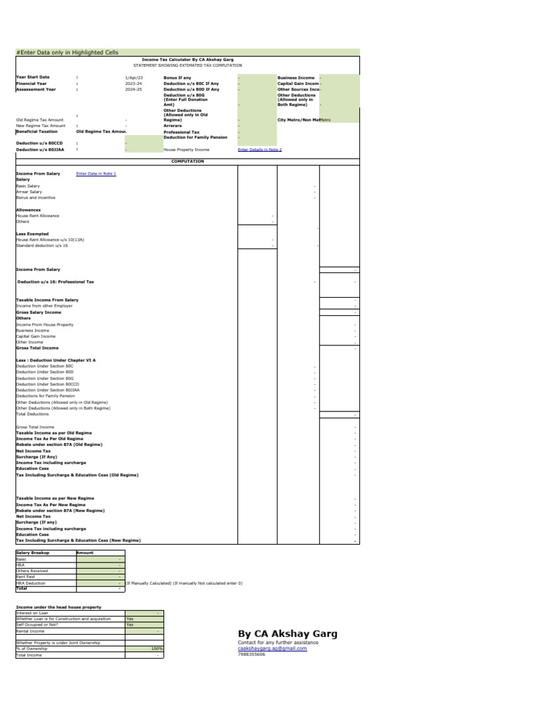 Income Tax Calculator FY 2023 24 | Download Free PDF | Tax Deduction