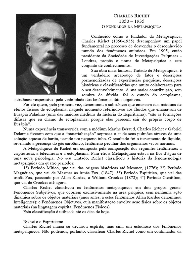 Charles Richet e a Metapsíquica | PDF | Paranormal | Charles Fort
