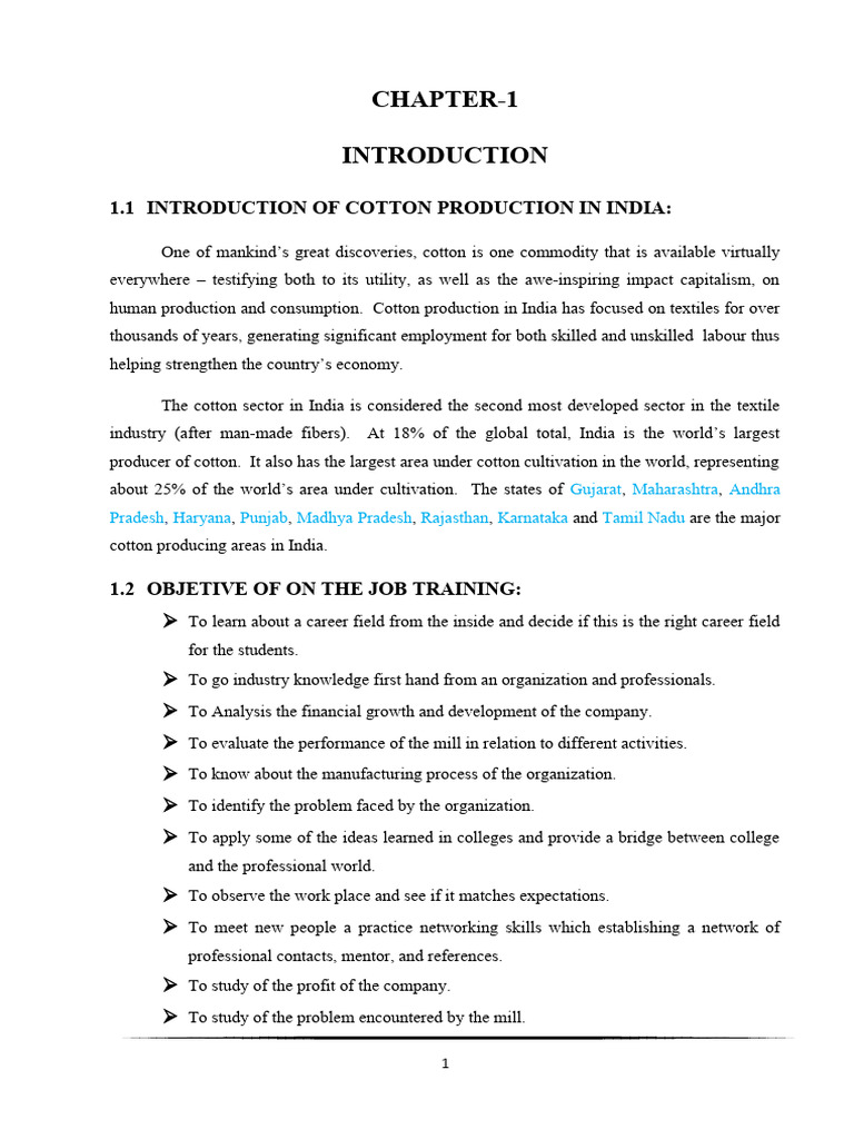 Ojt Report Pdf Spinning Textiles Human Resources