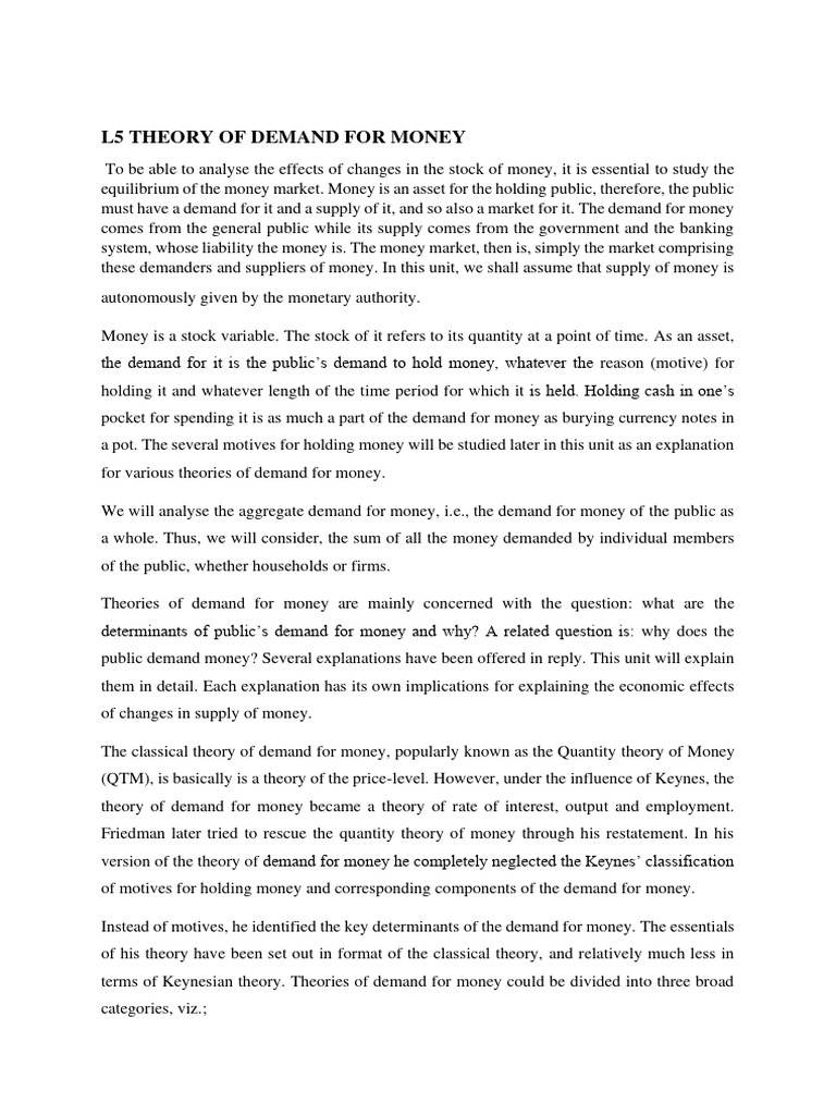 Demand for Money Theories Explained | PDF | Quantity Theory Of Money ...