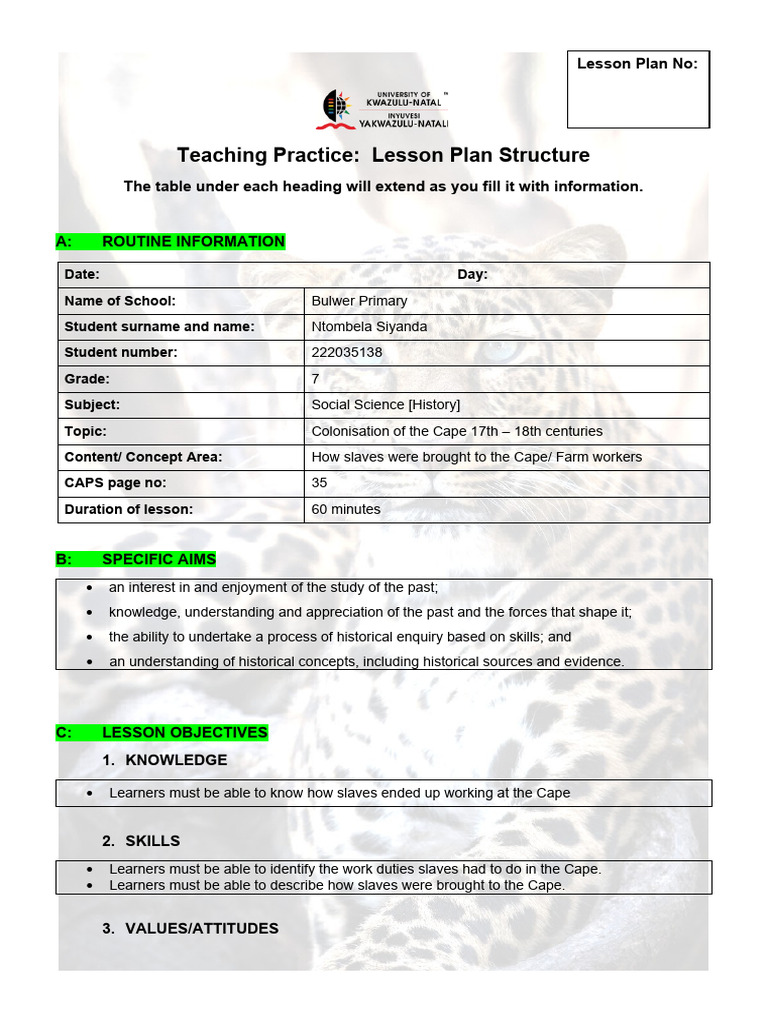 Grade 7 Social Science Lesson Plan: Slavery | PDF | Slavery | Lesson Plan