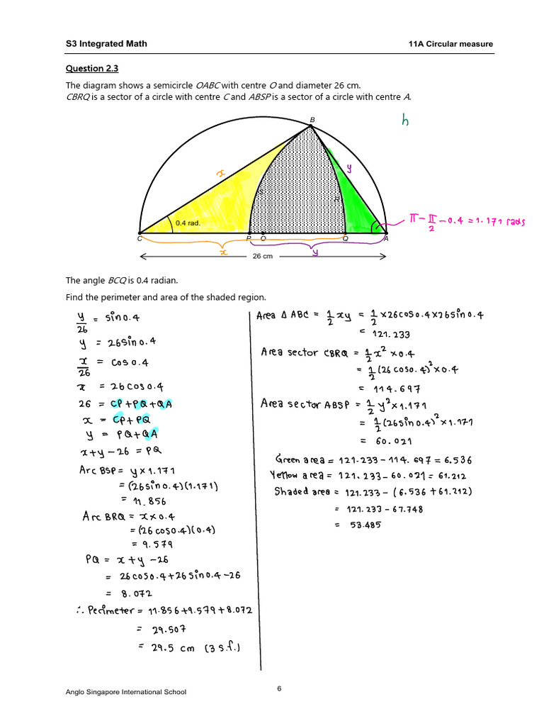 S3 Integrated Math: Circular Measure Calculations | PDF | Pi ...