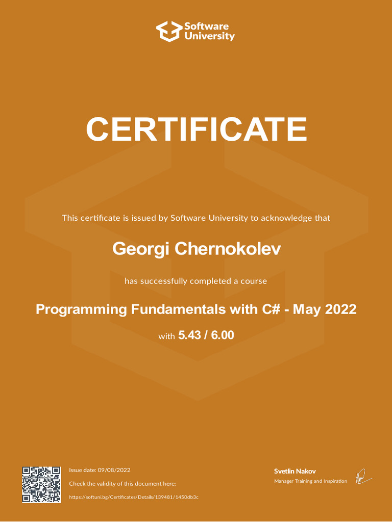 Programming Fundamentals With C May 2022 Certificate Pdf
