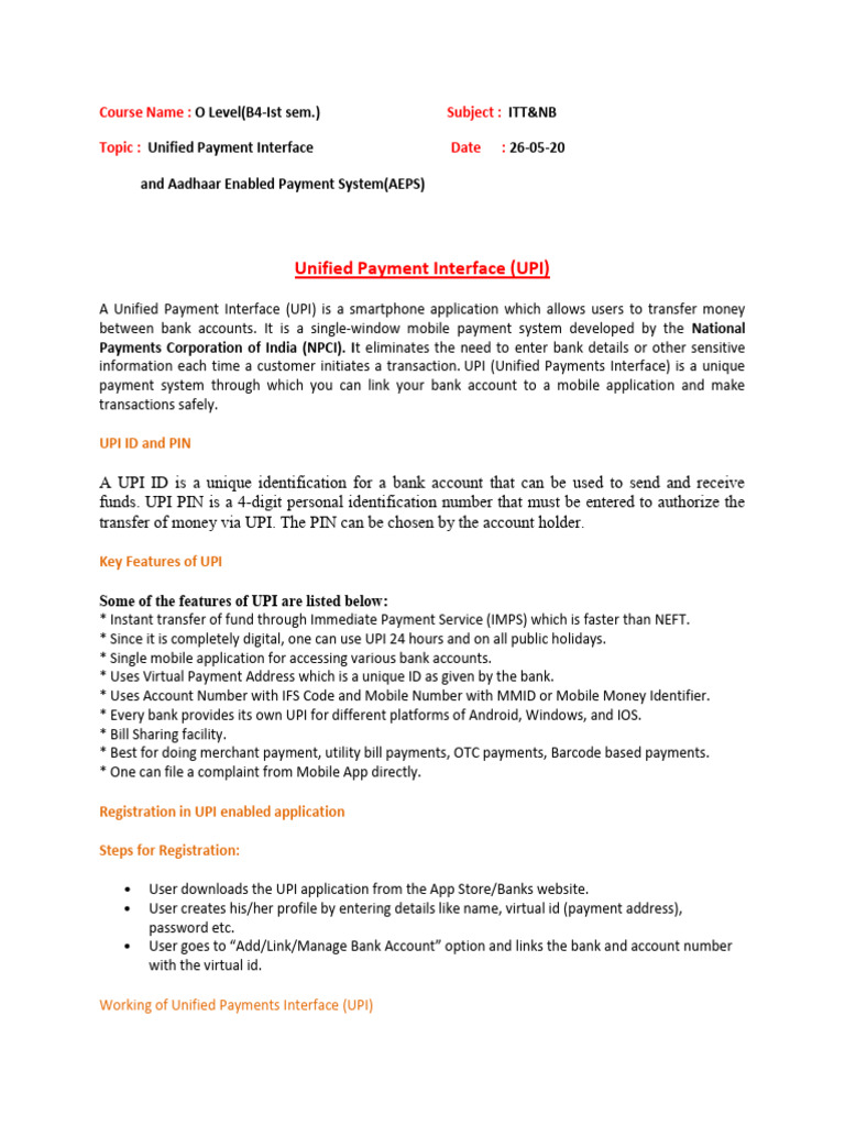 UPI and AEPS Overview for O Level ITT&NB | PDF | Personal ...