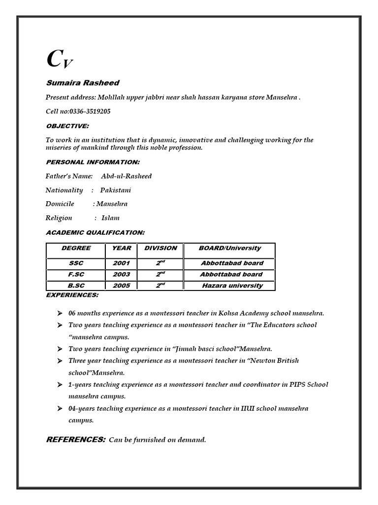 Sumaira Rasheed's Teaching CV | PDF